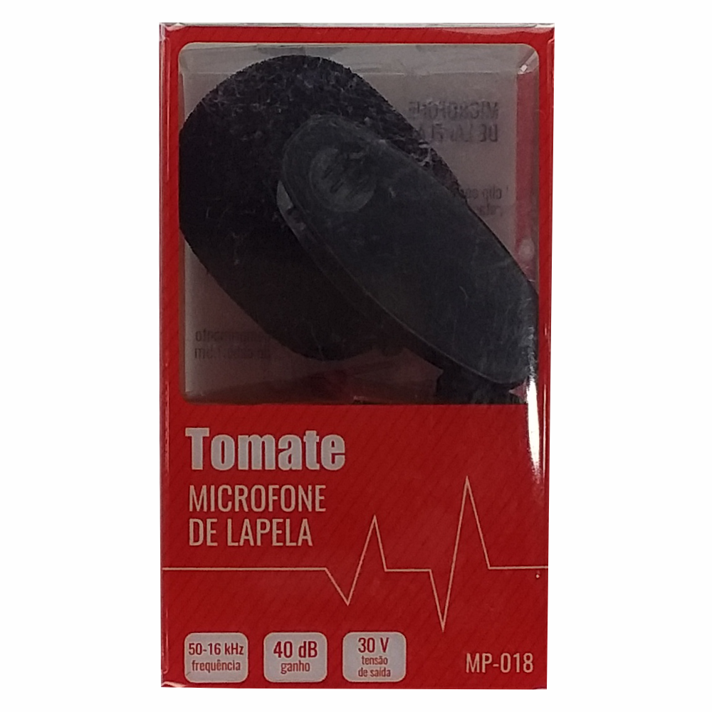 Microfone De Lapela Com Clip Tomate Mp-018 50/60kHz 40dB 30V De Saida